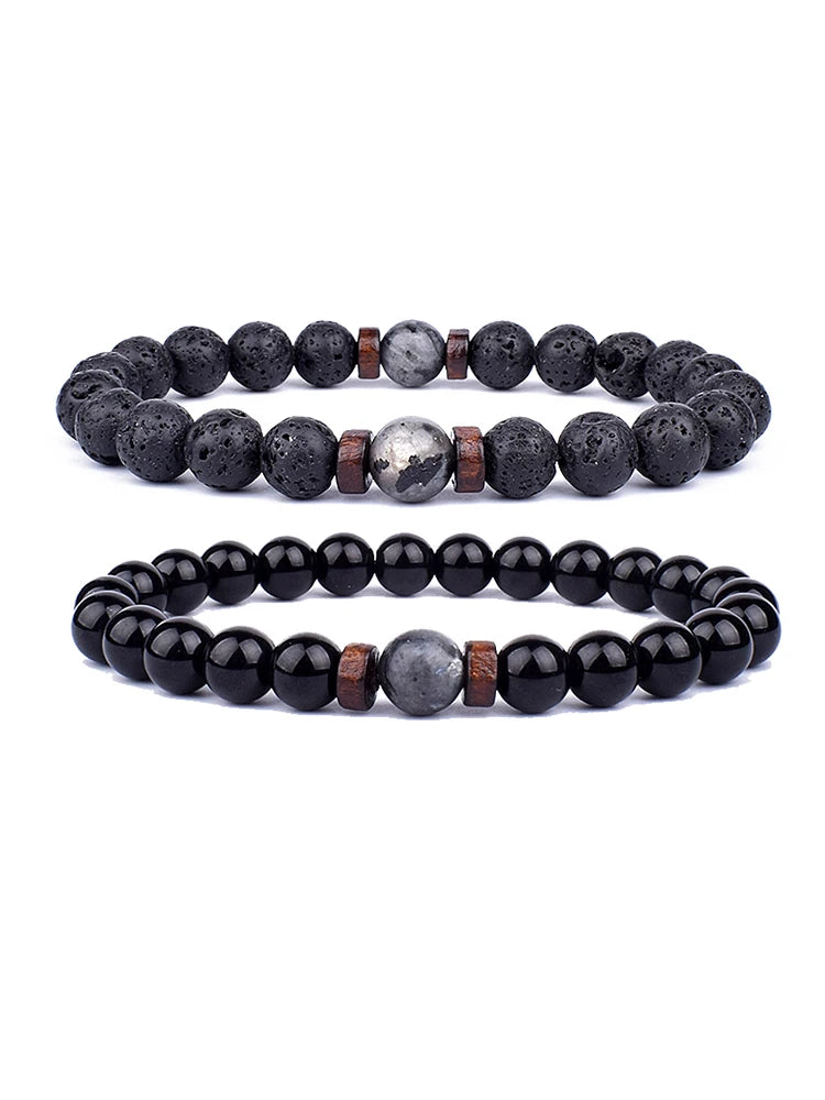 Fashion Natural Lava Stone Wooden Beads Energy Yogi Elastic Stand Bracelet Bangle For Men Accessorie Jewelry Valentine Gift