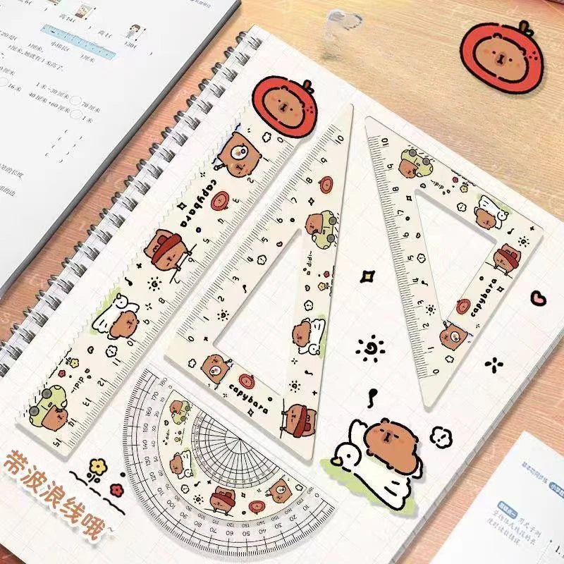 4pcs/set Creative Acrylic Capybara Set of Rulers Drawing Tools Cute Cartoon Soft Ruler Set Office Supplies Set Square