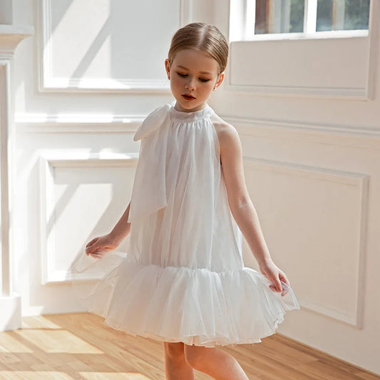 Girls' Elegant Party Ball Gown For Girls Performance 4 7 8 To 10 Years White Tulle Dress