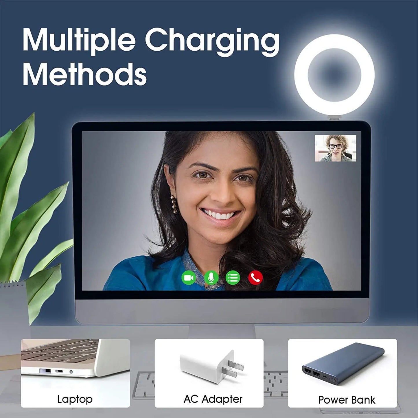 16cm Ring Light for Zoom Meetings, Laptop Ring Light with Tripod Stand, Ring Light with Suction Cup for Phone Computer Monitor