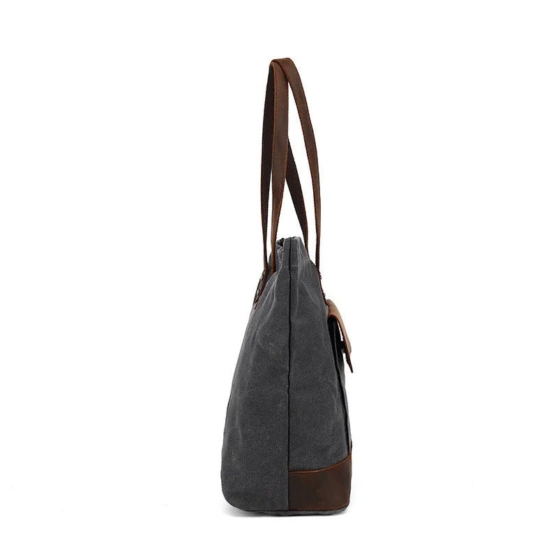 Casual Oil Wax Canvas With Genuine Leather Women's Handbag Waterproof Tote Bag Shoulder Messenger Shopping Bag Storage Bags