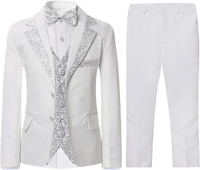 Kids Blazer 5Pieces/Set Jacket Vest Pants Shirt Bowtie Wedding Birthday Party Dress Boys Slim Fit Ceremony Photography Costume