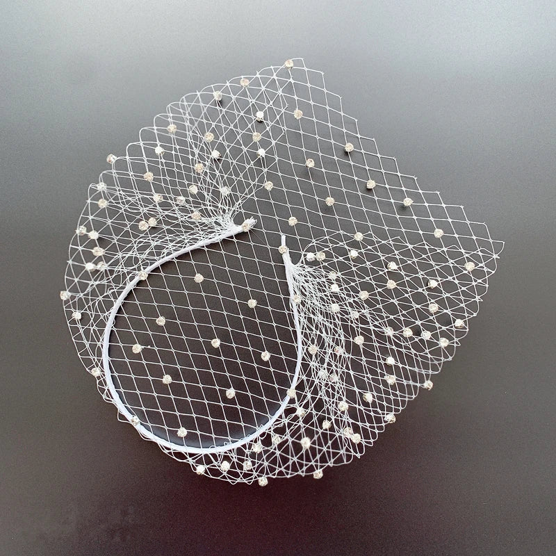 White Headband Veil for Bridal Crystal Birdcage Black Face Net Mask Hair Jewelry Accessories Veils Charming Wedding Fascinators