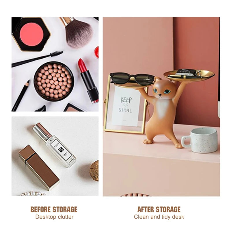 Creative Cat Tray Resin Statue Bedroom Entrance Home Office Table Desk Decor Key Candy Container Storage Sculpture Figurines