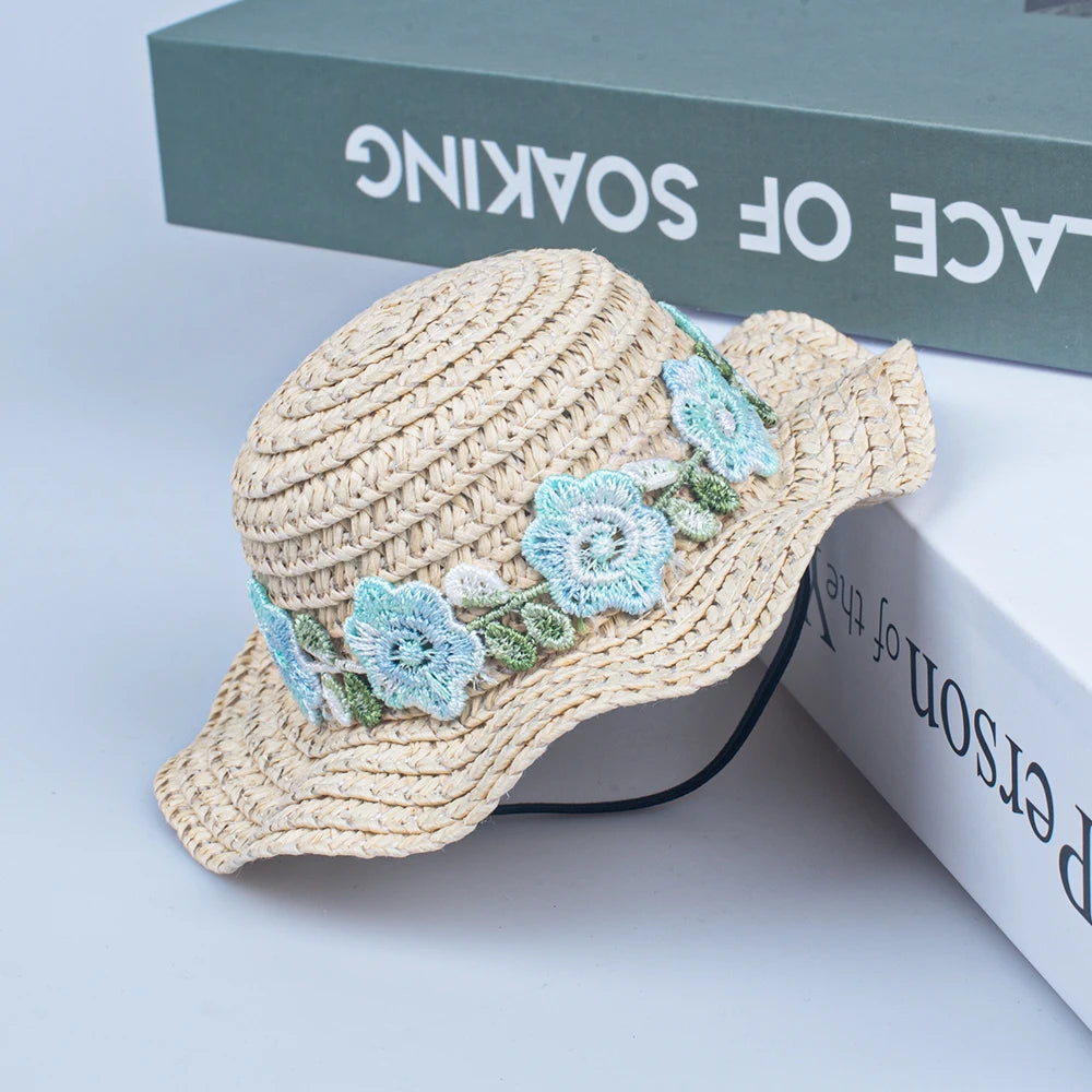 Pets Straw Hat Handcrafted Adjustable Bowknot Summer Spring Cats Dogs Pets Cap Daily Decor Sunhat