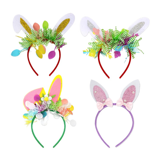 Cartoon Rabbit Ears Headband Easter Bunny Decorative Hair Bands for Adult Children Holiday Dress Up Colorful Stripes Headdresses