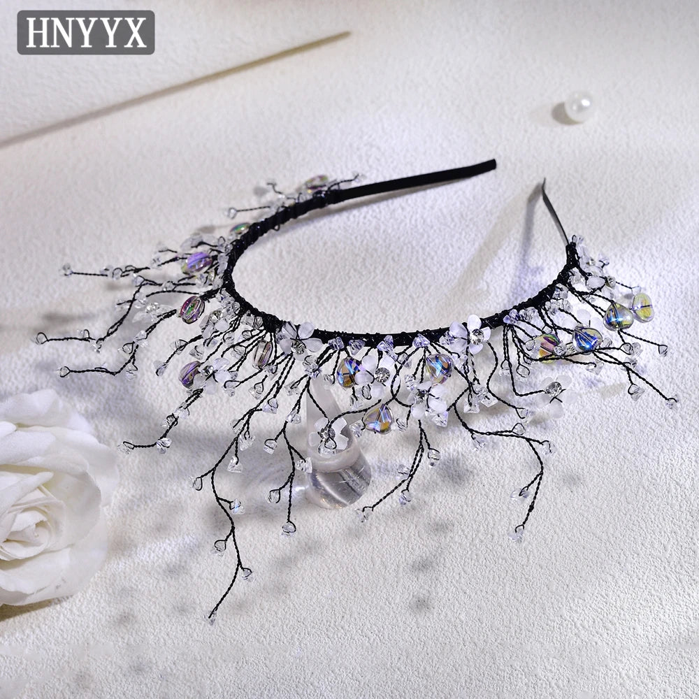 HNYYX Fashion Rhinestone Crown Women's Hair Accessories Earrings Set Handmade Jewelry Princess Hair Tiara Headband Gift A243