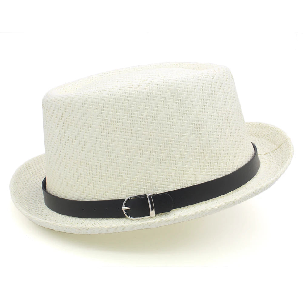 Men Women Straw Pork Pie Hats Summer Sunhat Boater Caps Sailor Sombrero Beach Fedora Trilby Outdoor Travel US Size 7 1/4 UK L