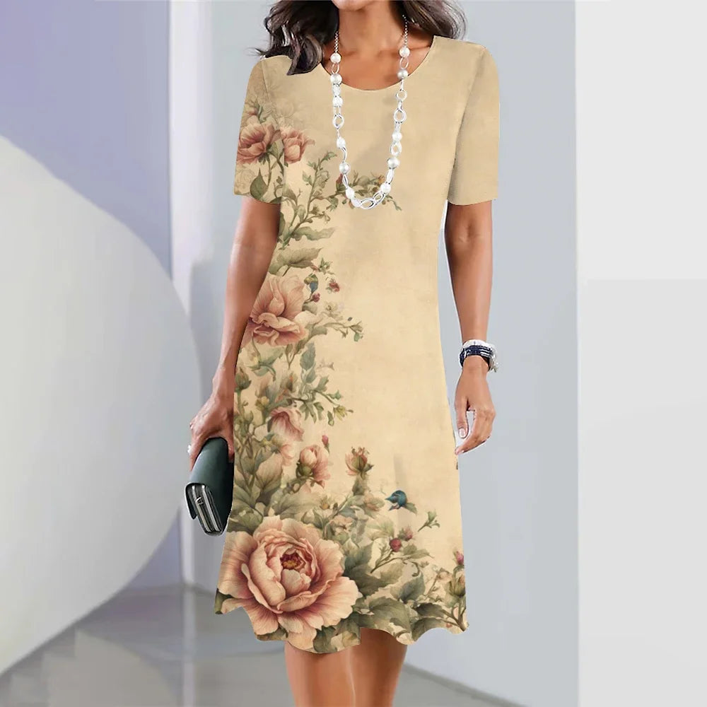 New Sunflower Print Women's Dresses Female Elegant Loose Mini Dress Summer Plus Size Short Sleeve Dress Fashion Women's Clothing clothes