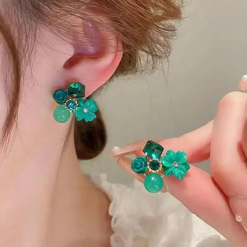 925 Silver Needle Korean Vintage Oil Painting Pearl Flower Earrings For Women Jewelry 2024 Trending New Luxury Women's Earrings