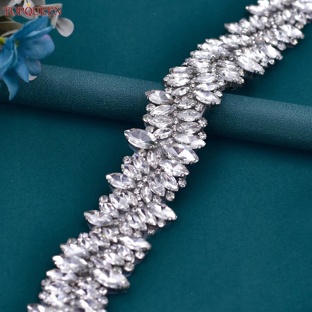 TOPQUEEN S81 Woman Bridal Wedding Decorative Belt for Party Evening Dress Accessories Female Fashion Belts Silver Rhinestones