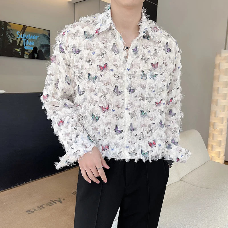 Loose Long-sleeved Shirt, Men's Single-breasted Square Collar Shirts Fashion Casual Blouse - mon