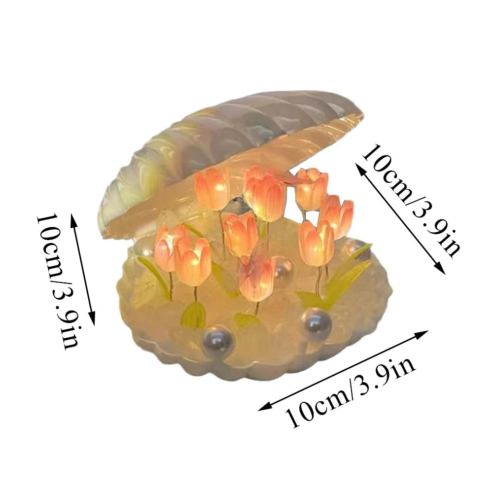 Handmade DIY Shell Tulip Small Night Lamp Bedside Table Ambience Light Home Decor Creative Valentine Mother's Day Birthday Gifts