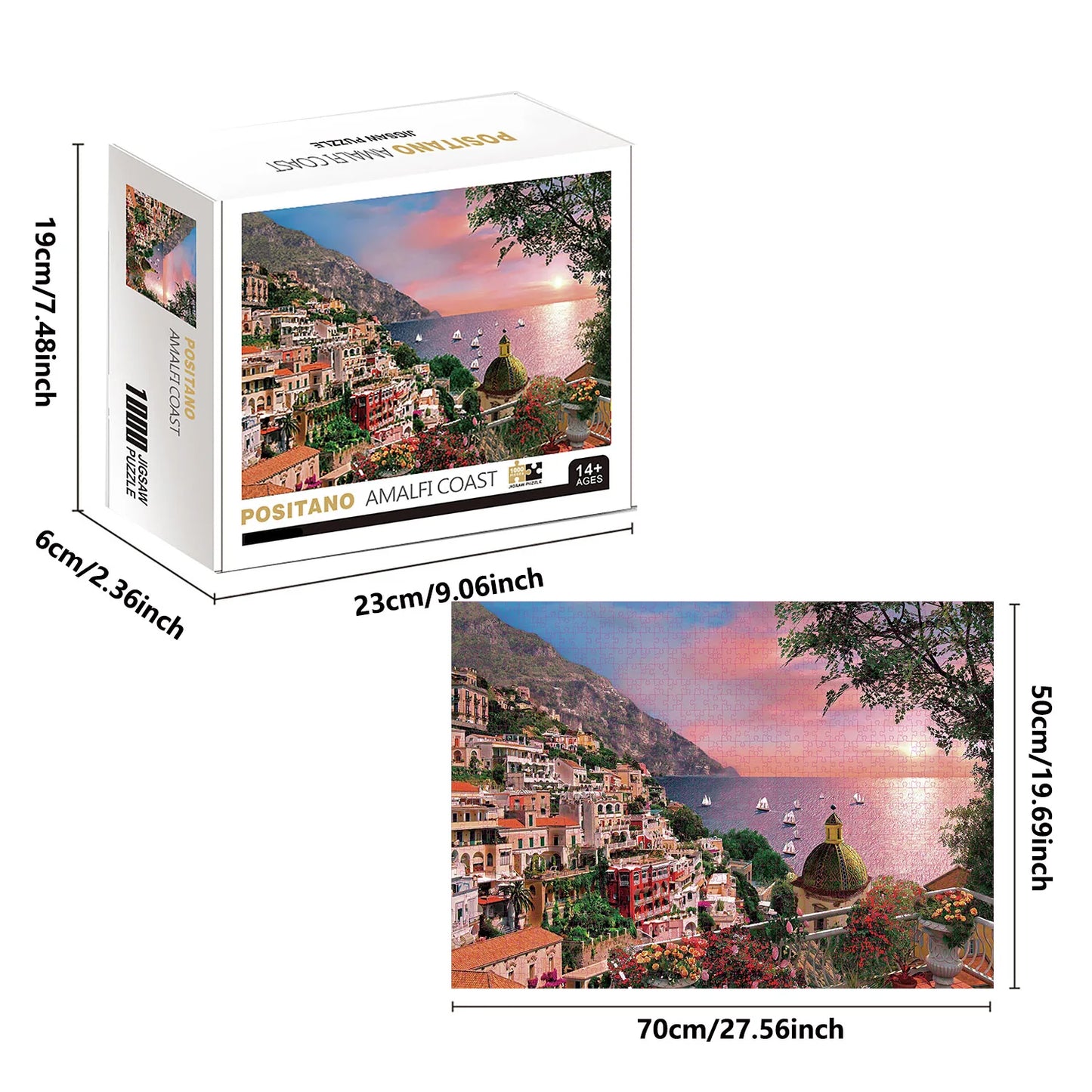 1000 Pieces Positano Amalfi Coast Jigsaw Puzzles for Adults Home Decor Games Family Fun Floor Puzzles Educational Toys for Kids
