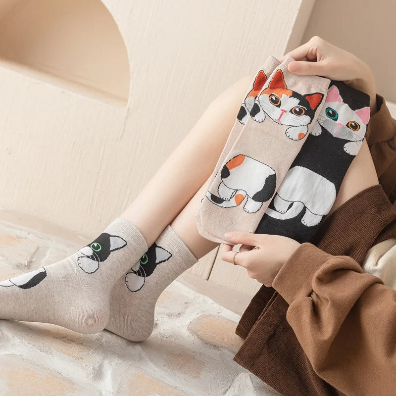 25 Patterns Korea Japan Fashion Funny Cartoon Lovely Cats Happy Socks Women Girls Casual Streetwear Cute Dress Sox Spring Summer