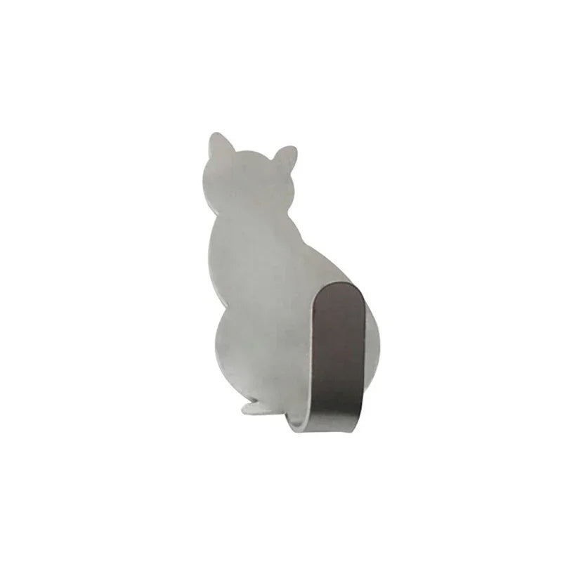 2Pcs Cat-shaped Metal Wall Door Hanger Hook Keys Holder Strong Stainless Steel Adhesive Hook Kitchen Bathroom Home Decor