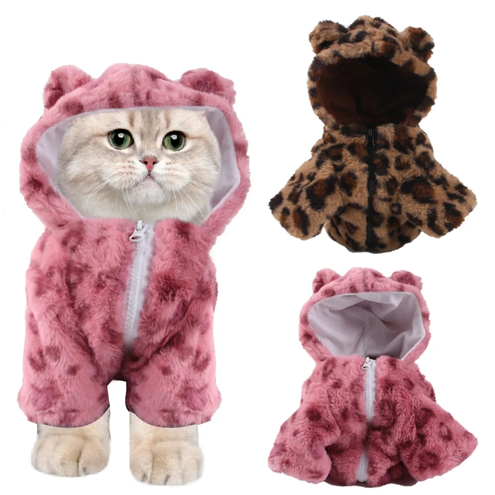 Hundekleidung, Frühlings- und Herbstkleidung, Kapuzenmäntel mit Leopardenmuster, Katzenkleidung, verdickte Teddyschnauzer, Zwergspitze, Haustierkleidung