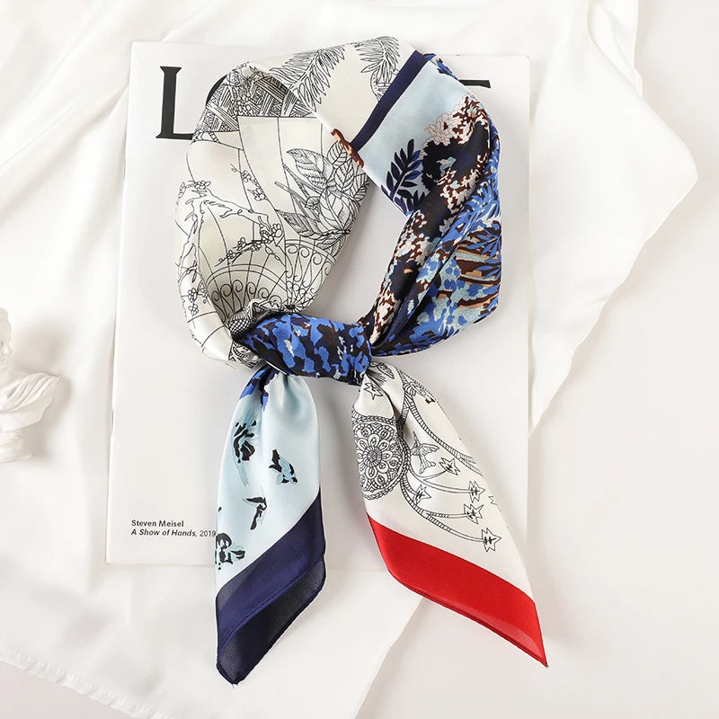 Luxury Brand 2023 Silk Square Scarf Women Cat Neck Hair Tie Band Beach Hijab Kerchief Head Headbands Bandana Female Foulard 70cm