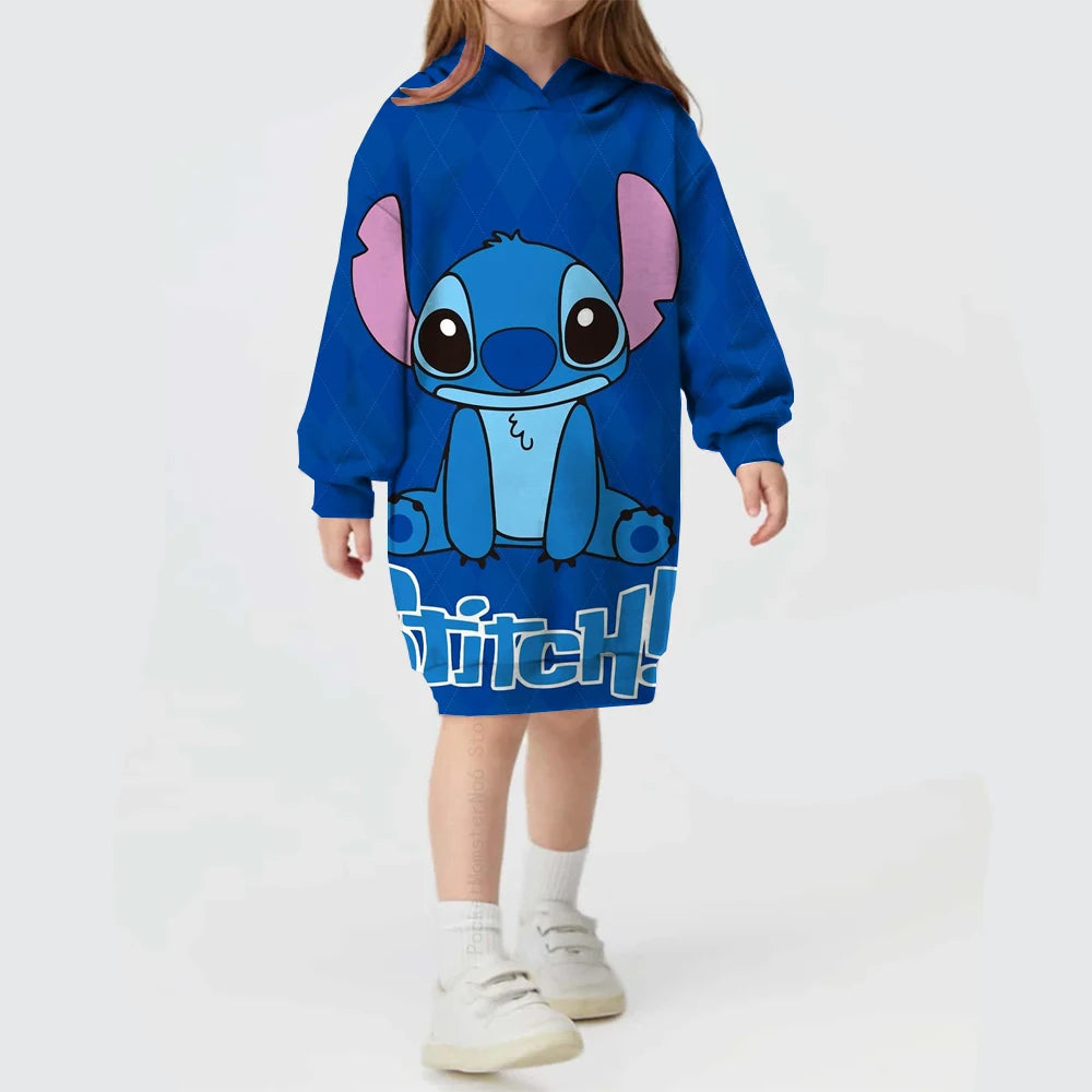 2024 Autumn and Winter Sweater Dress Christmas Disney Stitch Print Hoodie Dress Baby Girl Cute Fashion Hoodie Dress