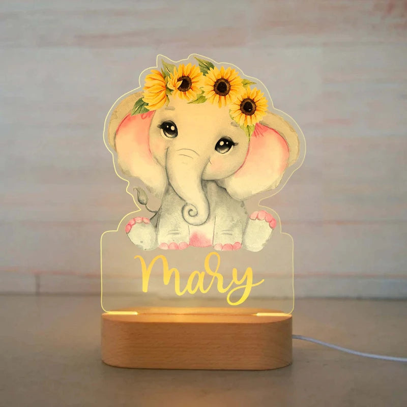 Personalized Children Animal LED USB Night Light Custom Name Acrylic Lamp For Baby Kids Bedroom Home Decoration Birthday Gift