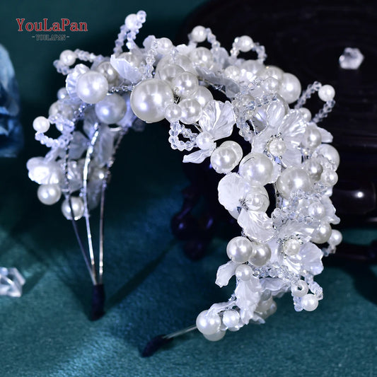YouLaPan Luxurions Wedding Flower Head Hoop White Color Pearl Bride Headband Banquet Party Women Headwear Hair Accessories HP809
