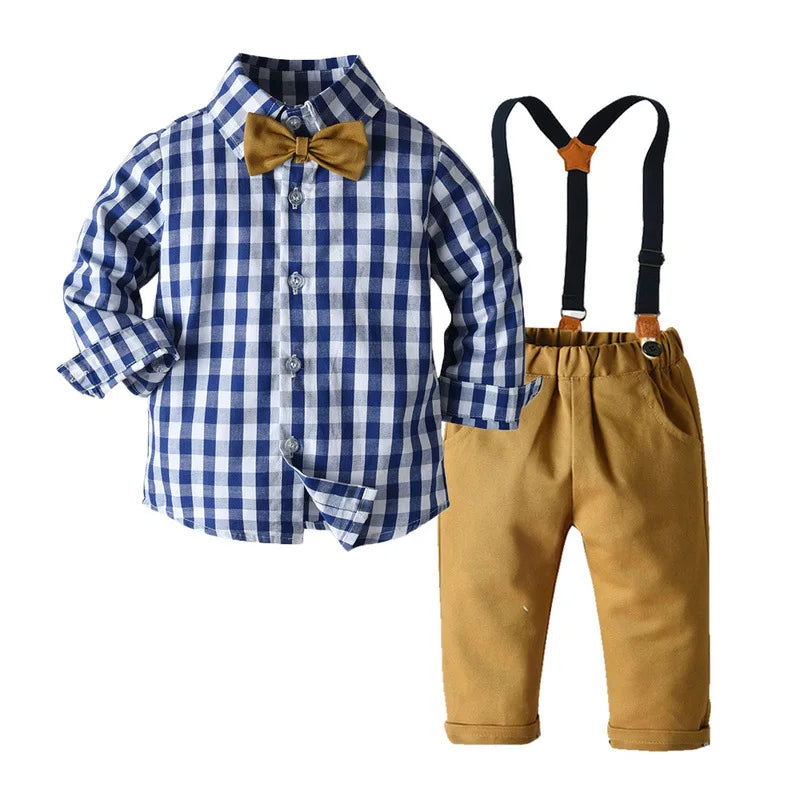 Toddler kids Suit Handsome Long-sleeved Shirt Suspender Trousers Two-piece School Uniform for Boys 0-5 Y Kids Clothes Set