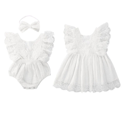 Summer Kid Baby Girls Family Matching Outfits Sleeveless Lace Elegant Romper Dress Outfits Baby Girls Clothes Outfits