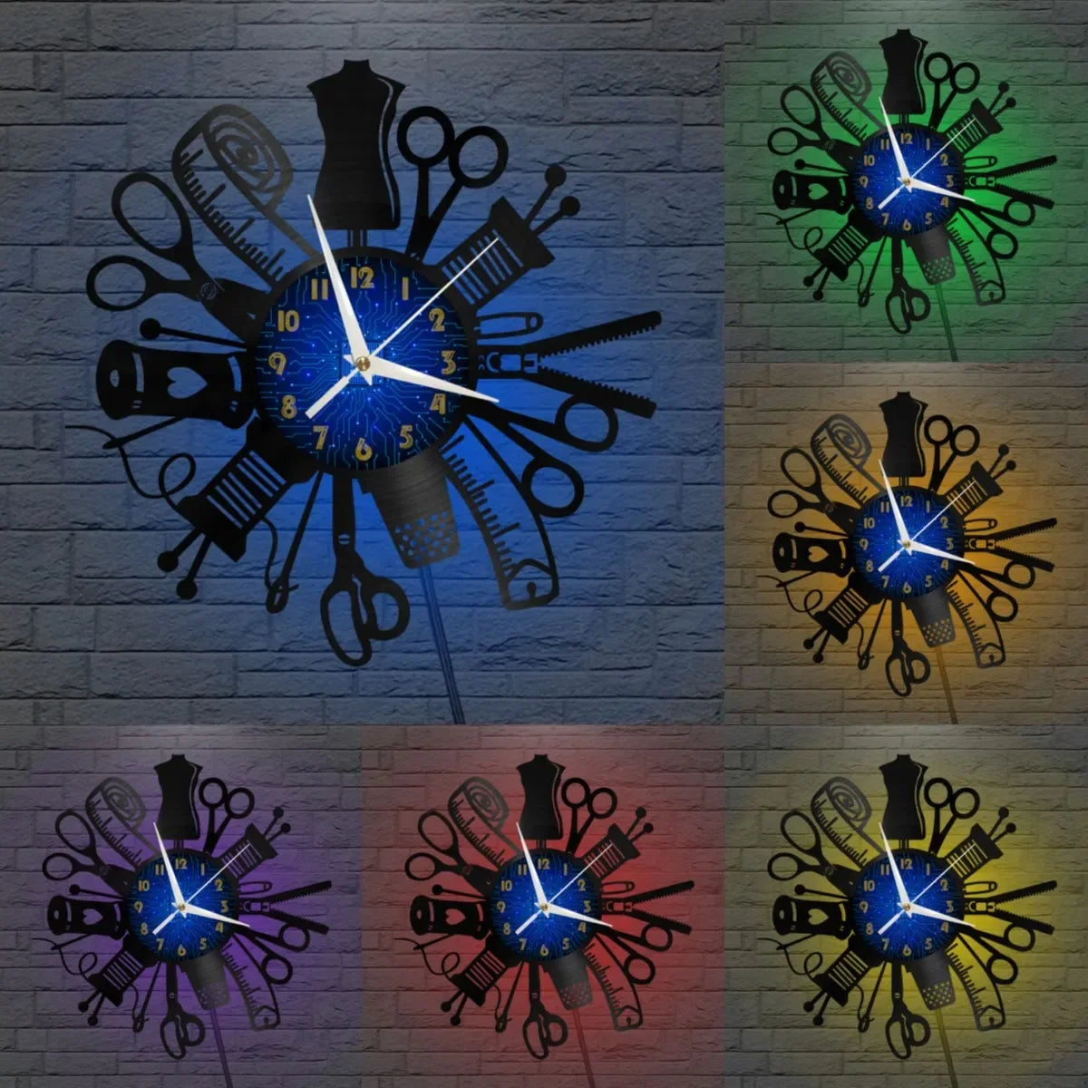 Sewing Machine Quilting Tools Vinyl Record Wall Clock Tailor Seamstress Sign Modern Hanging Decor Timepiece Led Watch Light