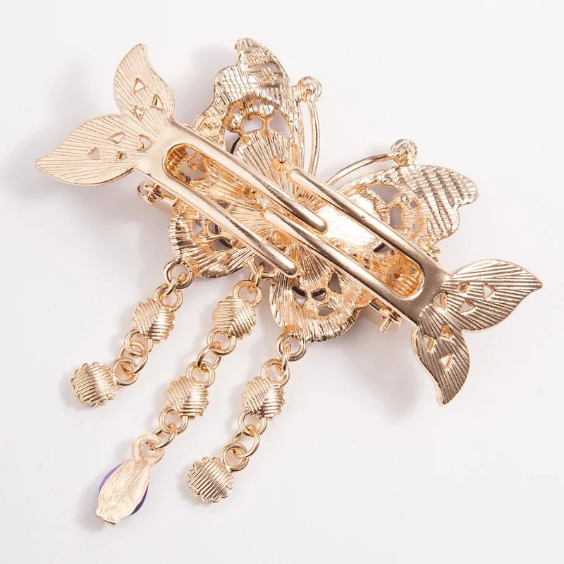 Fashion Zircon Butterfly Tassel Hairpin Accessories for Women Retro Ethnic Style Small Crab Clip Headwear Hair Clips for Girls