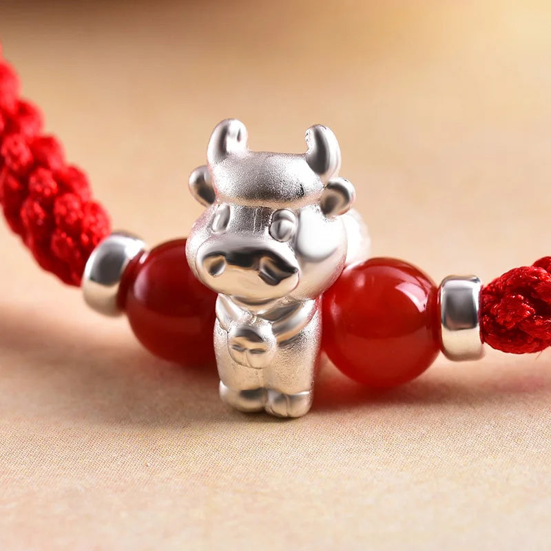 Sterling Silver Red Rope accessories for Women and Men Korean Version of Simple Transfer Bead the Year to the Dog Student Lovers Bracelet