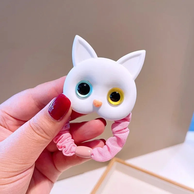 Baby Cartoon Black White Cat Hair Bands Children Elastic Ponytail Holder Rubber Bands Women Hairband Summer Headwear