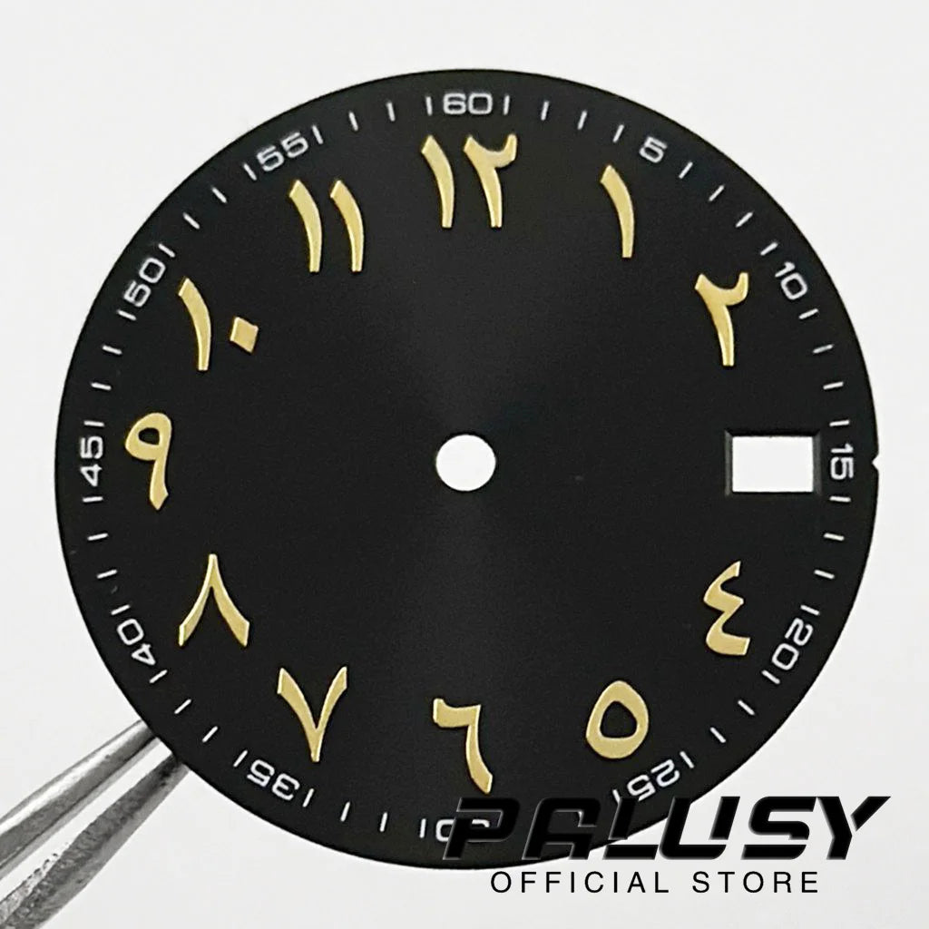 NH35 28.5mm Watch Dial Sun Patterned Surface Arabic Alphabet with Date Watch Faces for NH35 NH36 Movement Replace Accessories