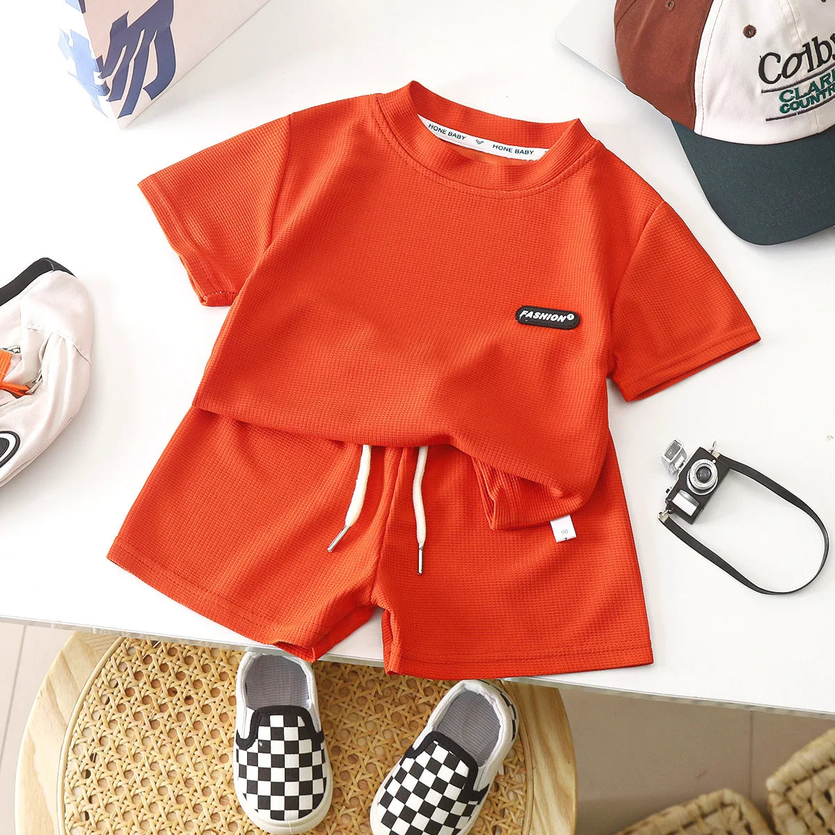 2-teiliges Set für Sommerkinder, Jungen und Mädchen, Baby-T-Shirt und Hose, Outfits, einfarbig, Trainingsanzüge, 1–8 Jahre