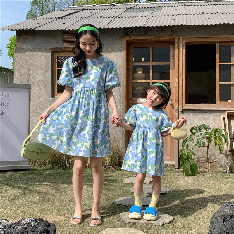 Mother Daughter Equal Dresses Women Girl Summer Clothes 2022 Mommy And Me Clothing Parent-Child Matching Floral Pattern Dress