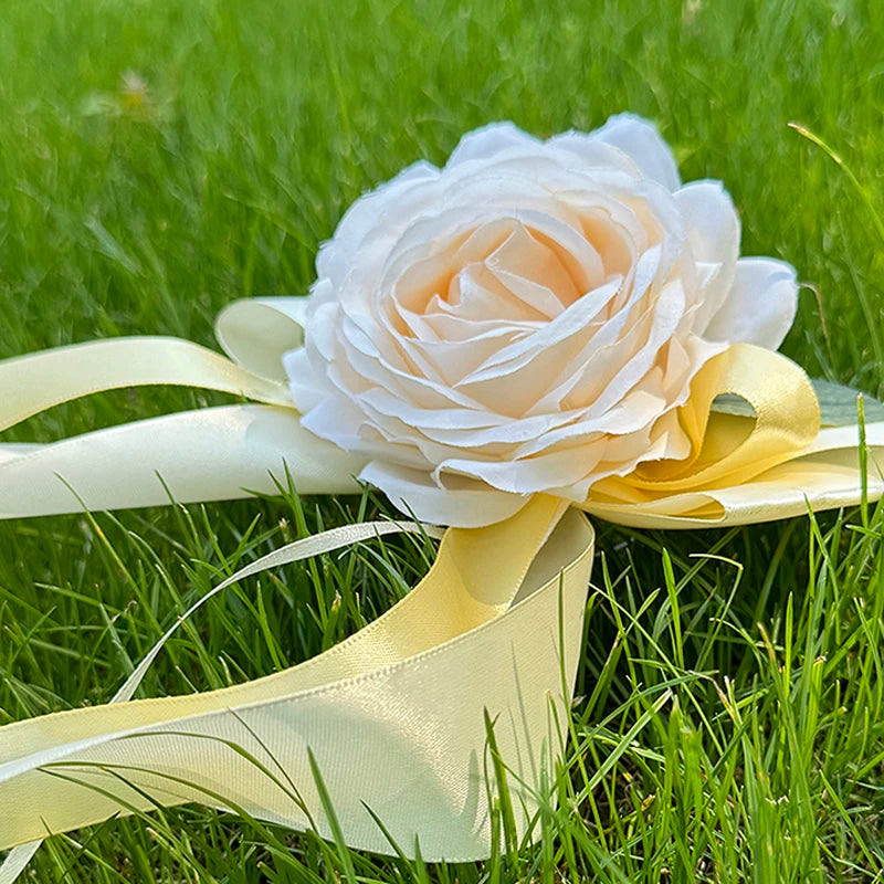 1PC Wedding Decoration Set Wedding Car Flower Silk Rose Chair Back Flowers Plate Ribbon Bows Set Door Handle Ornament Supplies