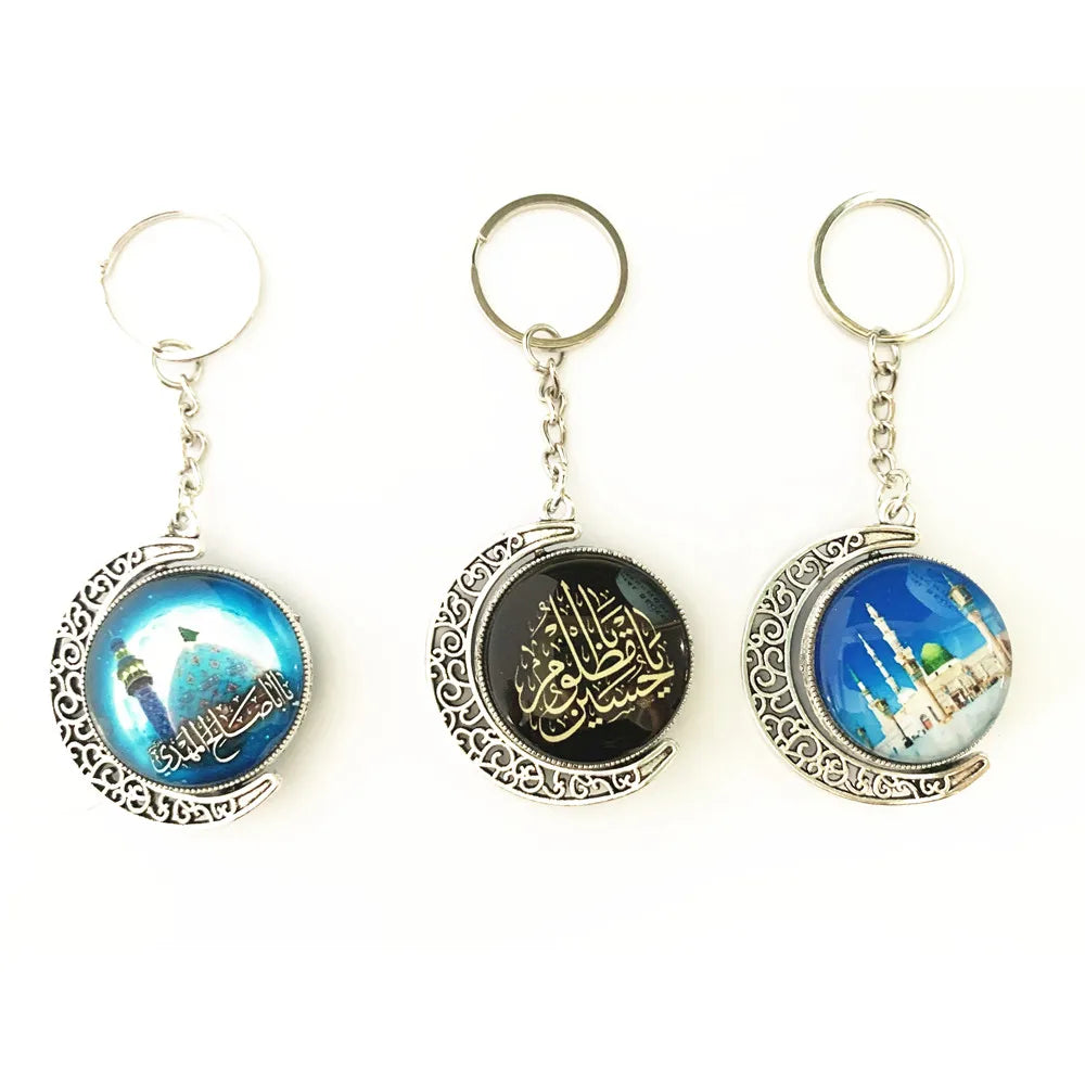 Ramadan Decor Moon Crystal Kaaba Keychain Arab Key Chain