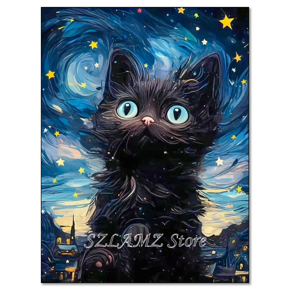 5D DIY Diamond Painting Kit Starry Sky Cat Diamond Embroidery Cross Stitch Cartoon Astral Cat Home Decoration Art Painting