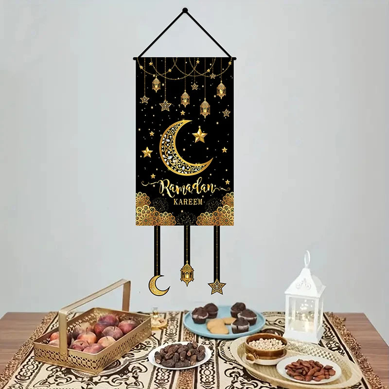 Home Ramadan Mubarak hangs flag, Islamic Muslim Party decorates home decor banner