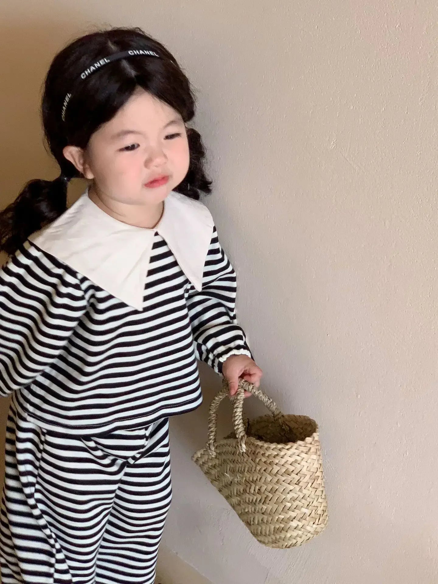 Children's Clothing Sets Big Lapel Striped Top and Wide-leg Pants 2pcs Sets Baby Girl Outfit Set Toddler Girl Clothes