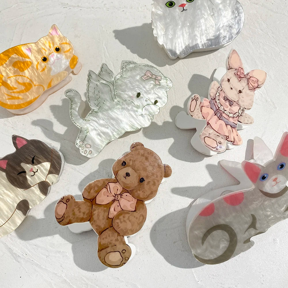Cute Acrylic Thick Hair Claw Clip For Women Girls New Design Cartoon Cat Rabbit Dog Bear Shape Animal Hair Accessorie Headwear unique !!!