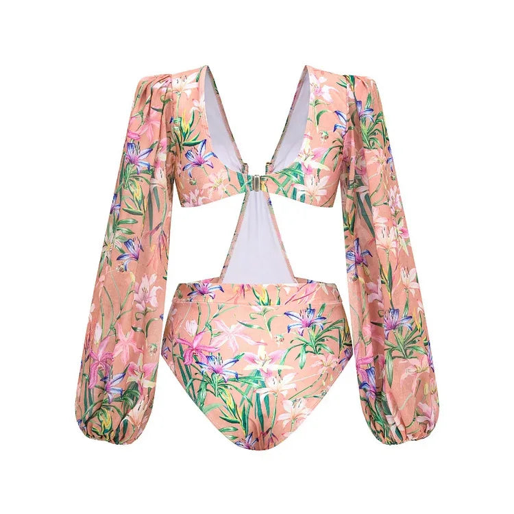 2025 Vintage Floral One Piece Swimsuit Floral Ruffle Printed Push Up Women Bikini Set Swimwear Slimming Bathing Suit Beach Wear