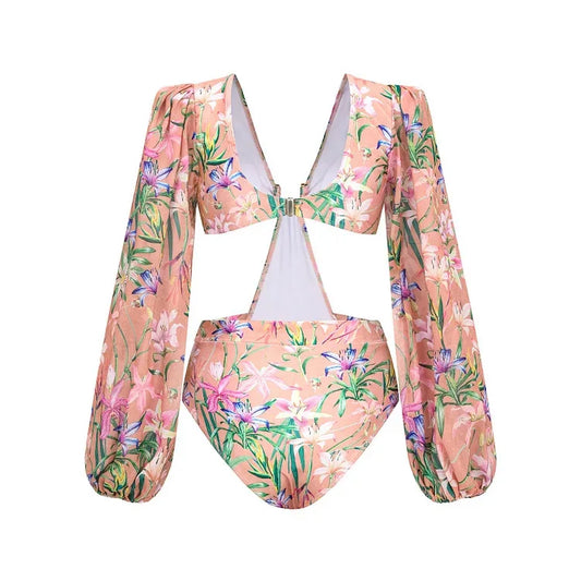 2025 Vintage Floral  One Piece Swimsuit Floral Ruffle Printed Push Up Women Bikini Set Swimwear Slimming Bathing Suit Beach Wear