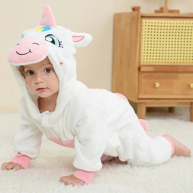 MICHLEY Halloween Baby Strampler Winterkleidung Flanell Kapuzen Bodys Pyjamas Tiere Overall Jumpsuit für Mädchen Jungen Kinder