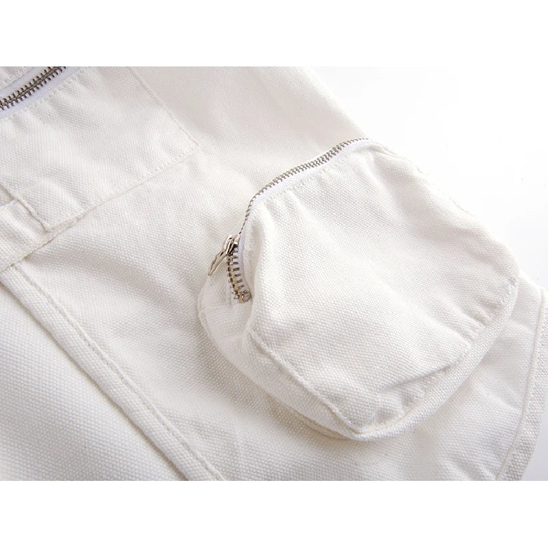 Summer Korean clothes White Denim Vest Women Cardigan Waistcoat Loose Short Big Pocket Sleeveless Jacket Jeans Vests Female Streetwear