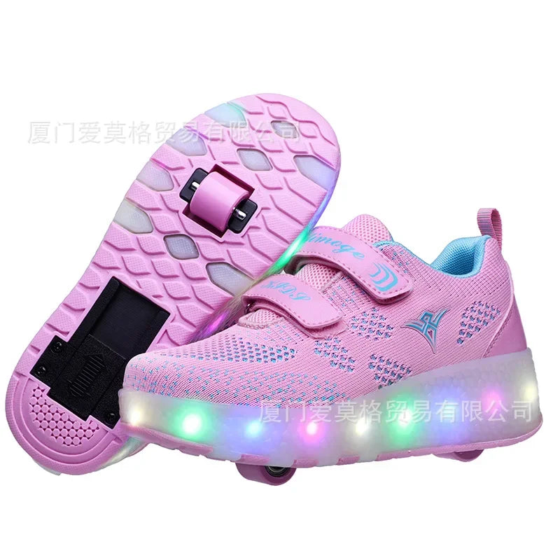 Roller Skate Shoes Children Boys Girls Gift Kids Sneakers 2025 Student Outdoor Casual Sports Light LED Flashing 2 Wheels Boots