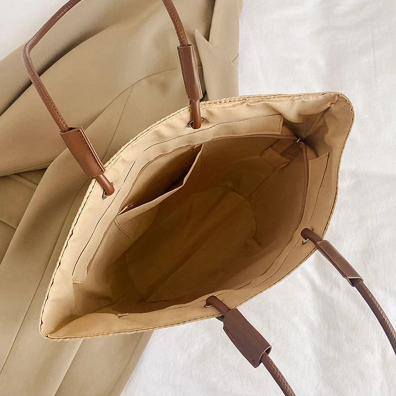 Large Design Straw Shoulder Bags for Women 2024 Y2K Korean Fashion Summer Tote Bags Travel Handbags and Purses Lady Beach Bag