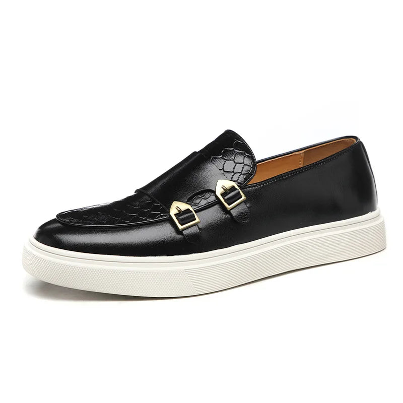 New Fashion Men Crocodile Pattern Monk Strap Thick Bottom Lace Up Shoes Male Casual Loafers Formal Dress Footwear Zapatos Homre