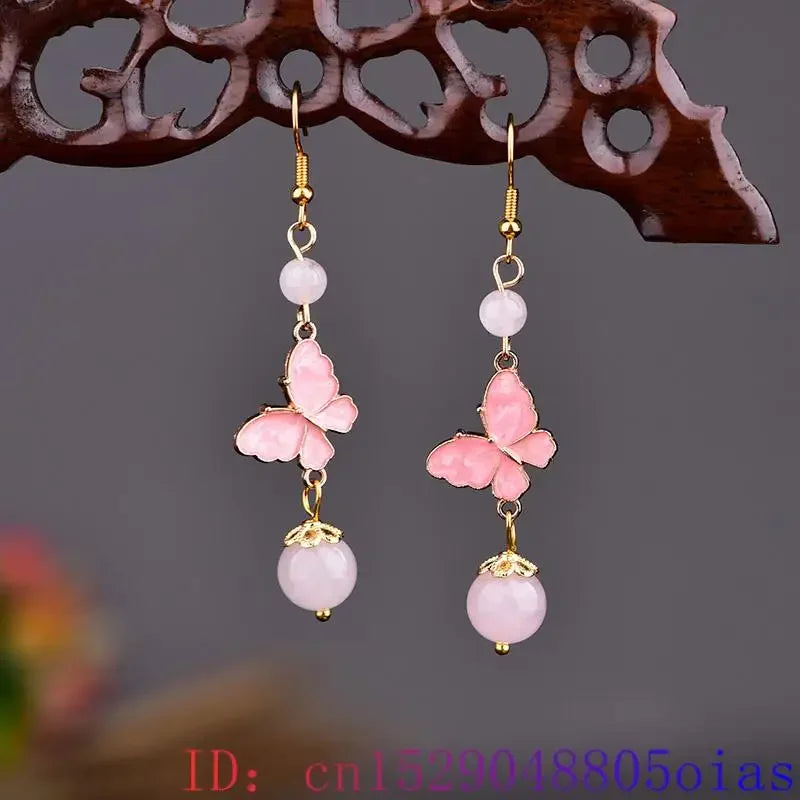 Real Jade Butterfly Earrings Fashion 925 Silver Vintage Stone Energy Luxury Bead Women Gifts Talismans Carved Natural Jewelry