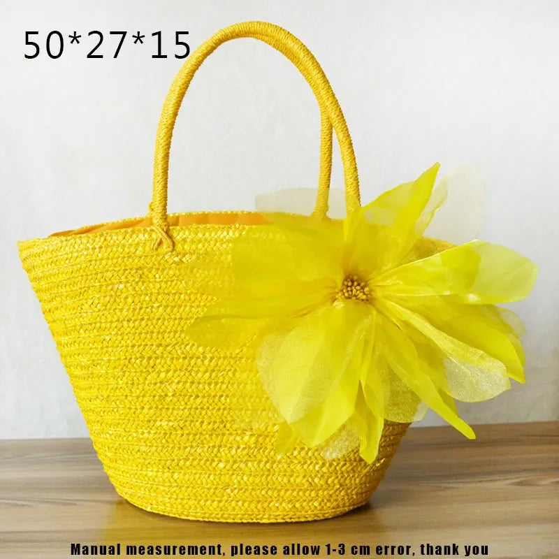 Fashion Rattan Women Handbags Wicker Woven Lady Shoulder Bags Summer Beach Straw Bag Large Capacity Tote Dot Big Baskets Purses