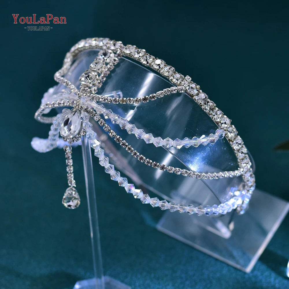 YouLaPan Wedding Headpiece Faux Pearl Headband Bridal Hair Accessories Rhinestone Headdress Alloy Leaf Hair Decoration HP680